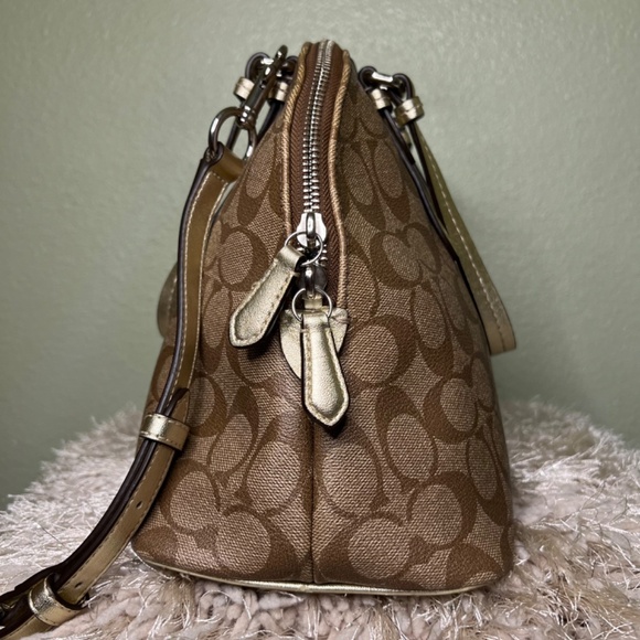 COACH Peyton in Signature Monogram Canvas & Leather Cora Domed Satchel Handbag - Picture 3 of 15